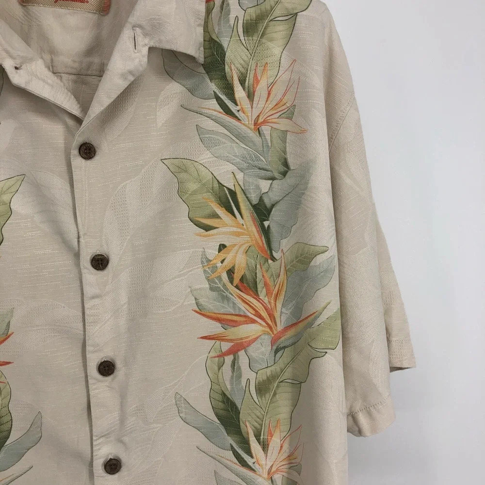 Tommy Bahama silk Hawaiian tropical shirt XL birds of paradise vacation floral - Picture 2 of 5